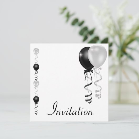 Black Silver White Balloons Special Event Kaart (Staand voorkant)