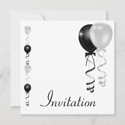 Black Silver White Balloons Special Event Kaart (Voorkant)