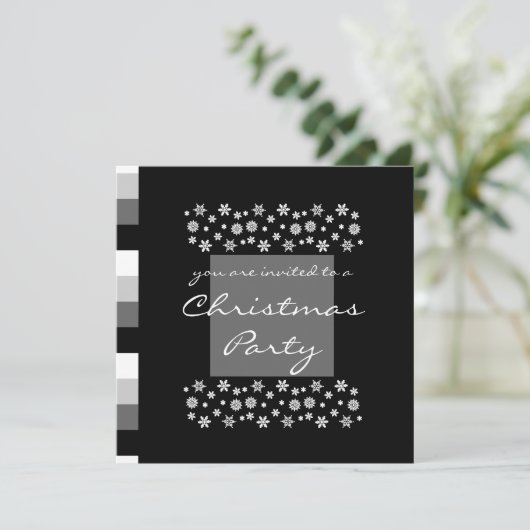 Black Silver White Kerstparty uitnodiging 2 (Staand voorkant)