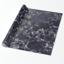 Black Silver White Modern  Floral Toile Cadeaupapier