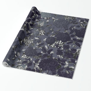 Black Silver White Modern  Floral Toile Cadeaupapier