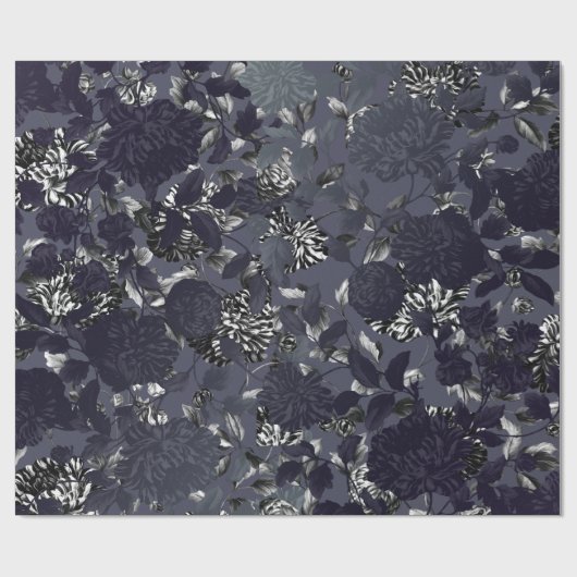Black Silver White Modern  Floral Toile Cadeaupapier (Vlak)