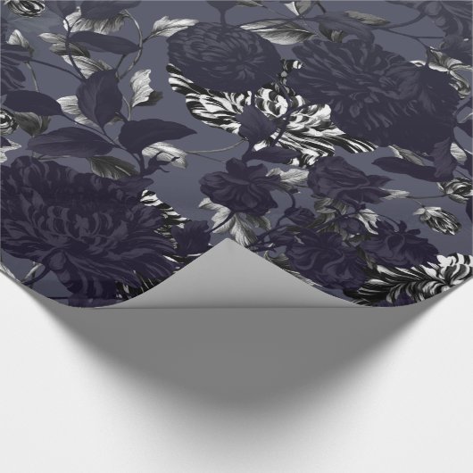 Black Silver White Modern  Floral Toile Cadeaupapier (Hoek)