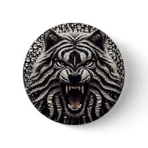 Black & Silver Wolf Button