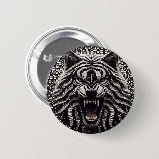 Black & Silver Wolf Button (Voorkant /achterkant)