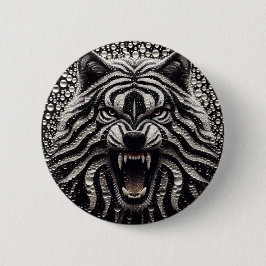 Black & Silver Wolf Button