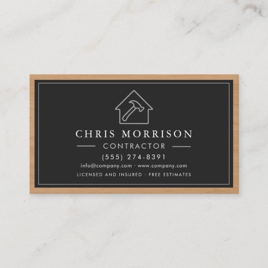 Black & Silver Wood Building Construction  Visitekaartje (Voorkant)