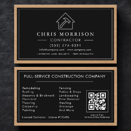 Black Silver Wood Construction Contractor QR Code Visitekaartje