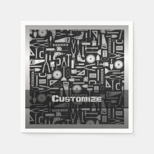 Black & Silver Workshop Tools Napkins Servetten (Voorkant)