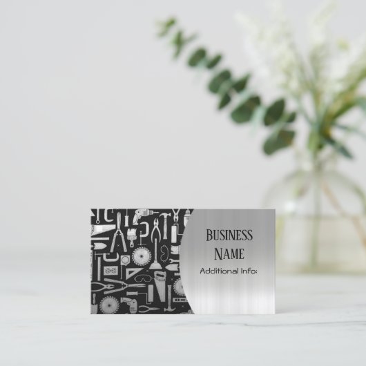 Black & Silver Workshop Tools Visitekaartje (Staand voorkant)