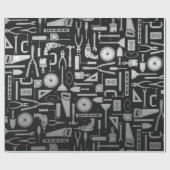 Black & Silver Workshop Tools Wrapping Paper Cadeaupapier (Vlak)