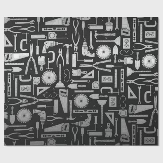 Black & Silver Workshop Tools Wrapping Paper Cadeaupapier (Vlak)