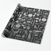 Black & Silver Workshop Tools Wrapping Paper Cadeaupapier (Uitgerold)
