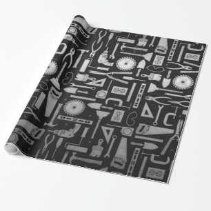 Black & Silver Workshop Tools Wrapping Paper Cadeaupapier