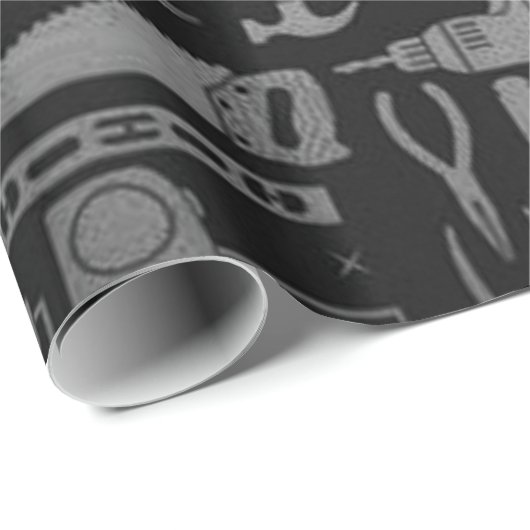 Black & Silver Workshop Tools Wrapping Paper Cadeaupapier (Rol Hoek)