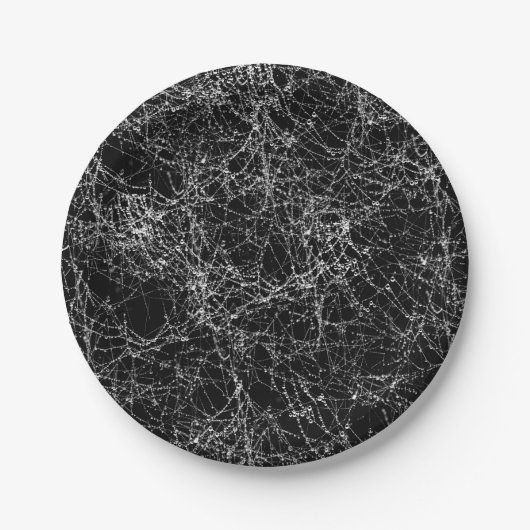 Black & Silvery Spider Webs Chic Halloween Papieren Bordje (Voorkant)