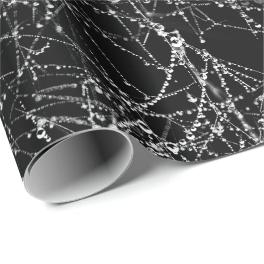 Black & Silvery Spider Webs Chic Halloween Party Cadeaupapier (Rol Hoek)