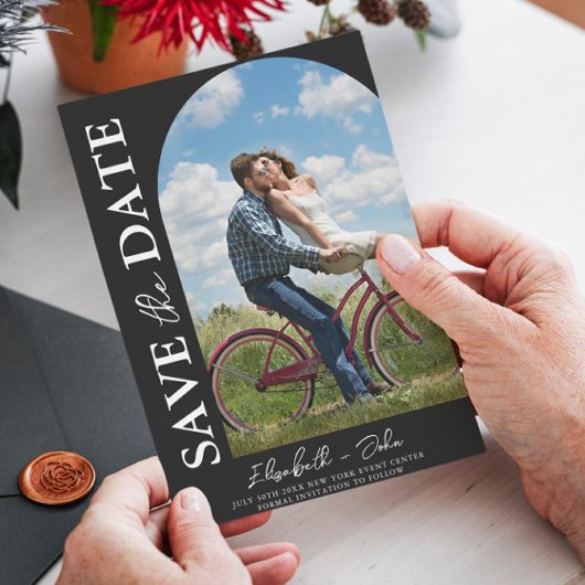 Black Simple Arch Photo Wedding Save the Date