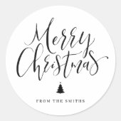 Black Simple Calligraphy Merry Christmas Ronde Sticker (Voorkant)