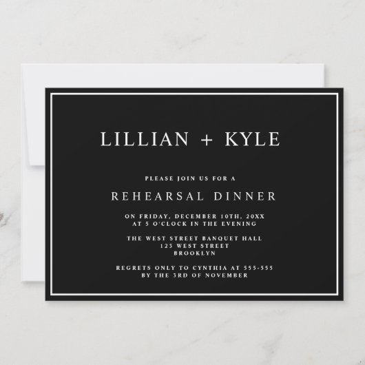 Black Simple Chic Rehearings Dinner Invitation Kaart (Voorkant)