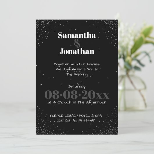 Black Simple Dark Sky Wedding Uitnodiging (Staand voorkant)