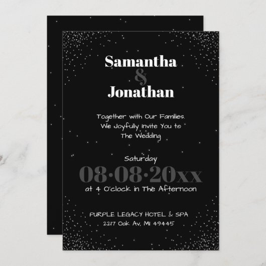 Black Simple Dark Sky Wedding Uitnodiging (Voorkant / Achterkant)