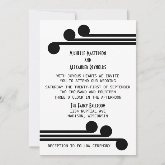 Black Simple Deco Chic Wedding Invite Kaart (Voorkant)
