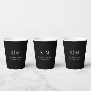 Black Simple Elegant Couple Initialen Weddenschap Papieren Bekers