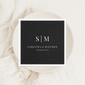 Black Simple Elegant Couple Initialen Weddenschap Servet