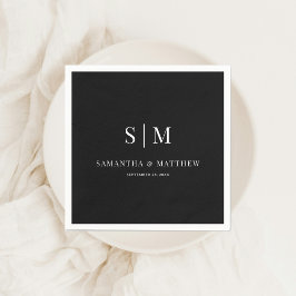 Black Simple Elegant Couple Initialen Weddenschap Servet