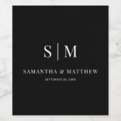 Black Simple Elegant Couple Initialen Weddenschap Wijn Etiket (Enkel label)
