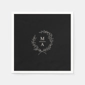 Black Simple Elegant Laurel Wreate Monogram Servet (Voorkant)