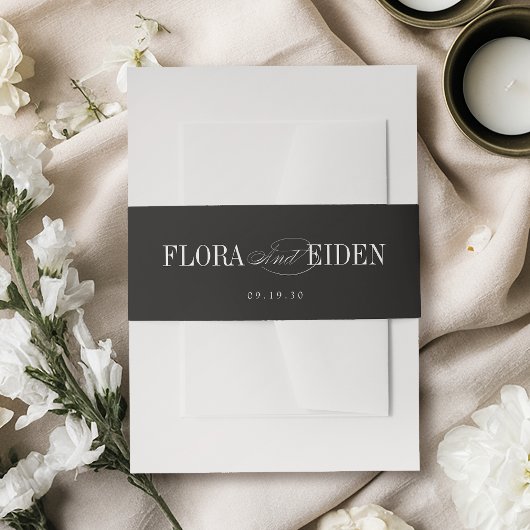 Black Simple Elegant Timeless Typography Wedding Uitnodigingen Wikkel