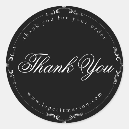 Black Simple Floury Hartelijk dank Ronde Sticker (Voorkant)