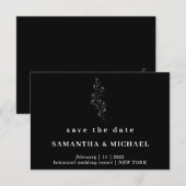 Black Simple Flower Elegant Save the Date Wedding Kaart (Voorkant / Achterkant)
