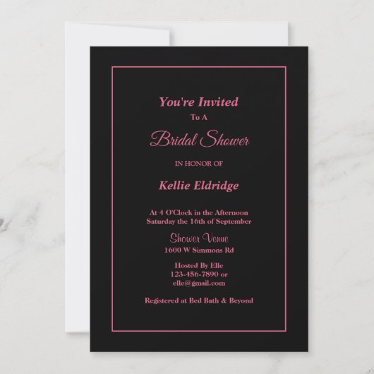 Black Simple Framed Bridal Shower-uitnodiging Kaart (Voorkant)