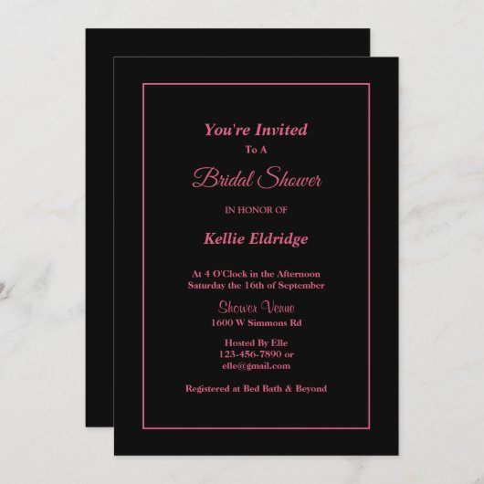 Black Simple Framed Bridal Shower-uitnodiging Kaart (Voorkant / Achterkant)