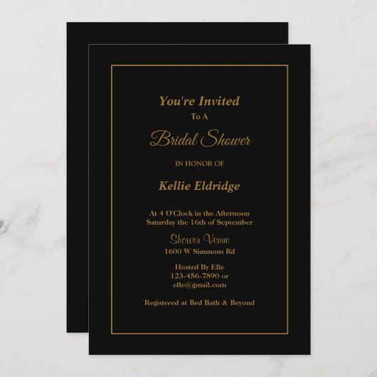Black Simple Framed Bridal Shower-uitnodiging Kaart (Voorkant / Achterkant)