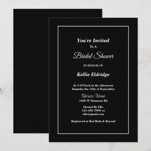 Black Simple Framed Bridal Shower-uitnodiging Kaart (Voorkant / Achterkant)