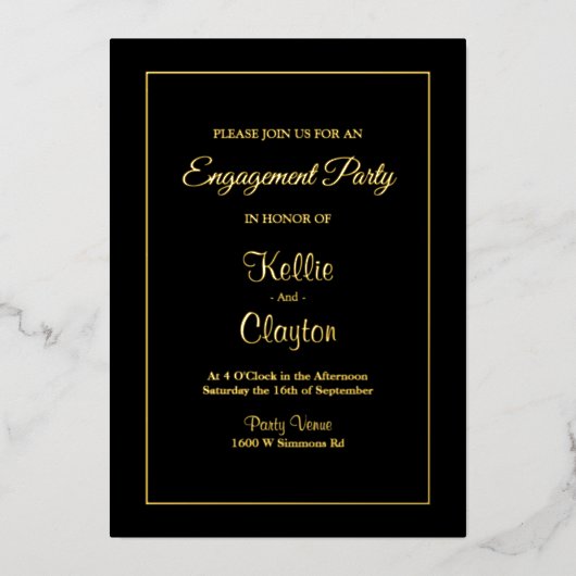 Black Simple Framed Engagement Party Folie Uitnodiging (Voorkant)
