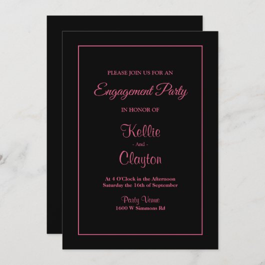 Black Simple Framed Engagement Party Kaart (Voorkant / Achterkant)