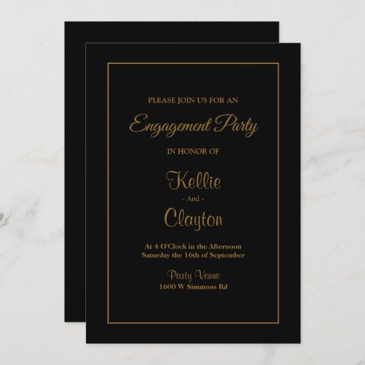 Black Simple Framed Engagement Party Kaart (Voorkant / Achterkant)