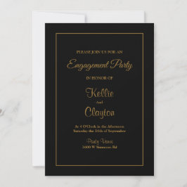 Black Simple Framed Engagement Party Kaart