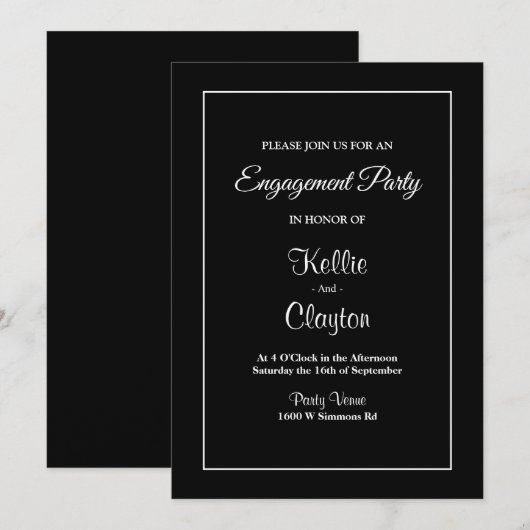 Black Simple Framed Engagement Party Kaart (Voorkant / Achterkant)