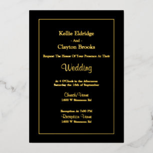 Black Simple Framed Wedding Folie Uitnodiging