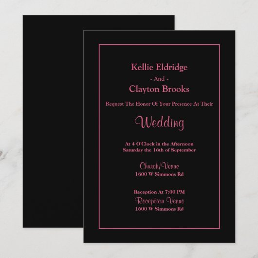 Black Simple Framed Wedding Invitation Kaart (Voorkant / Achterkant)