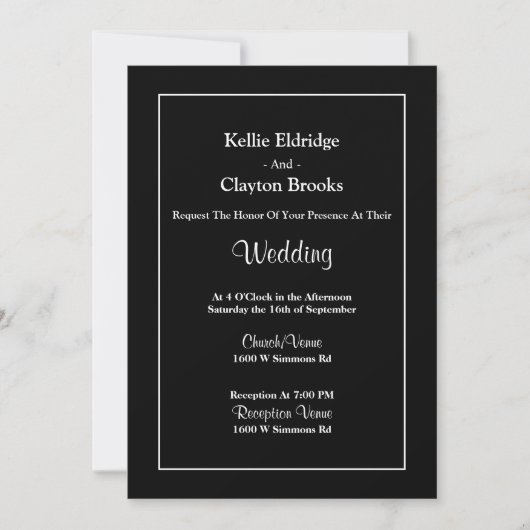 Black Simple Framed Wedding Invitation Kaart (Voorkant)