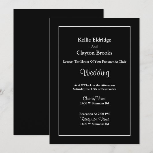 Black Simple Framed Wedding Invitation Kaart (Voorkant / Achterkant)