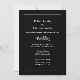 Black Simple Framed Wedding Invitation Kaart