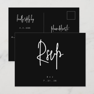 Black Simple Lettering Wedding RSVP Briefkaart